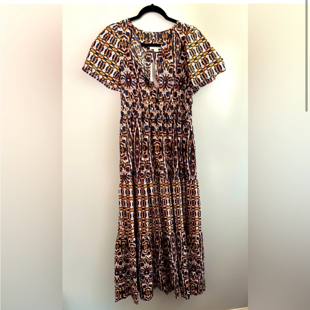 Anthropologie Navy and Orange Maxi Dress